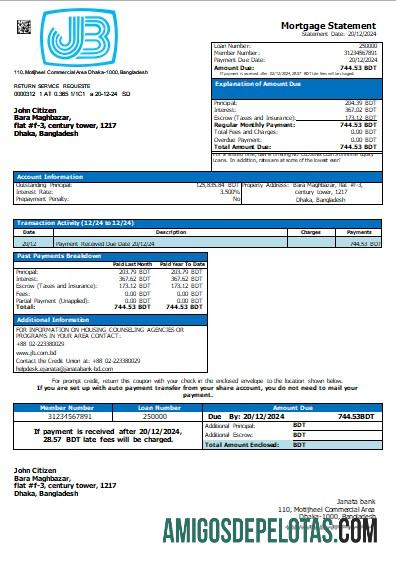 Declaração de hipoteca do Banco Janata de Bangladesh Scr modelo